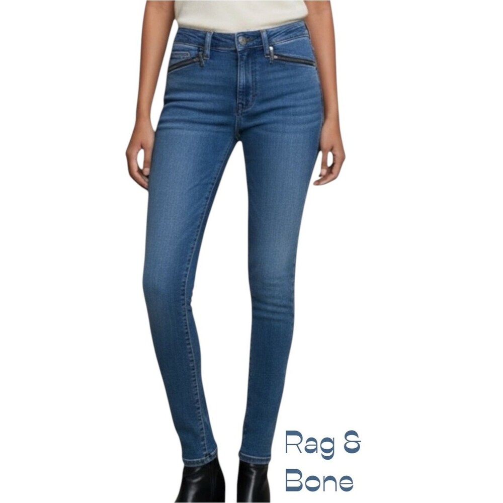 Rag & Bone Blue Medium Wash Zippered Ankle Slim Jeans NWOT Size 26 Boho Hippie